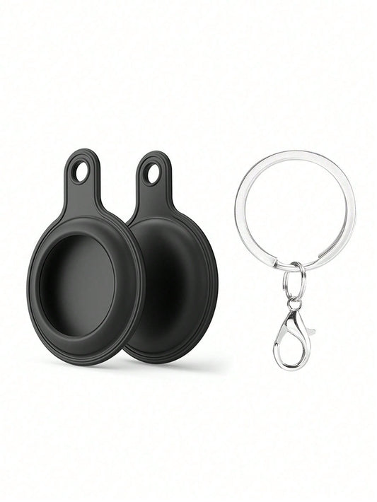 1pc Black Silicone Protective Cover With Shockproof Aluminum Alloy Carabiner For Apple Airtags Tracker