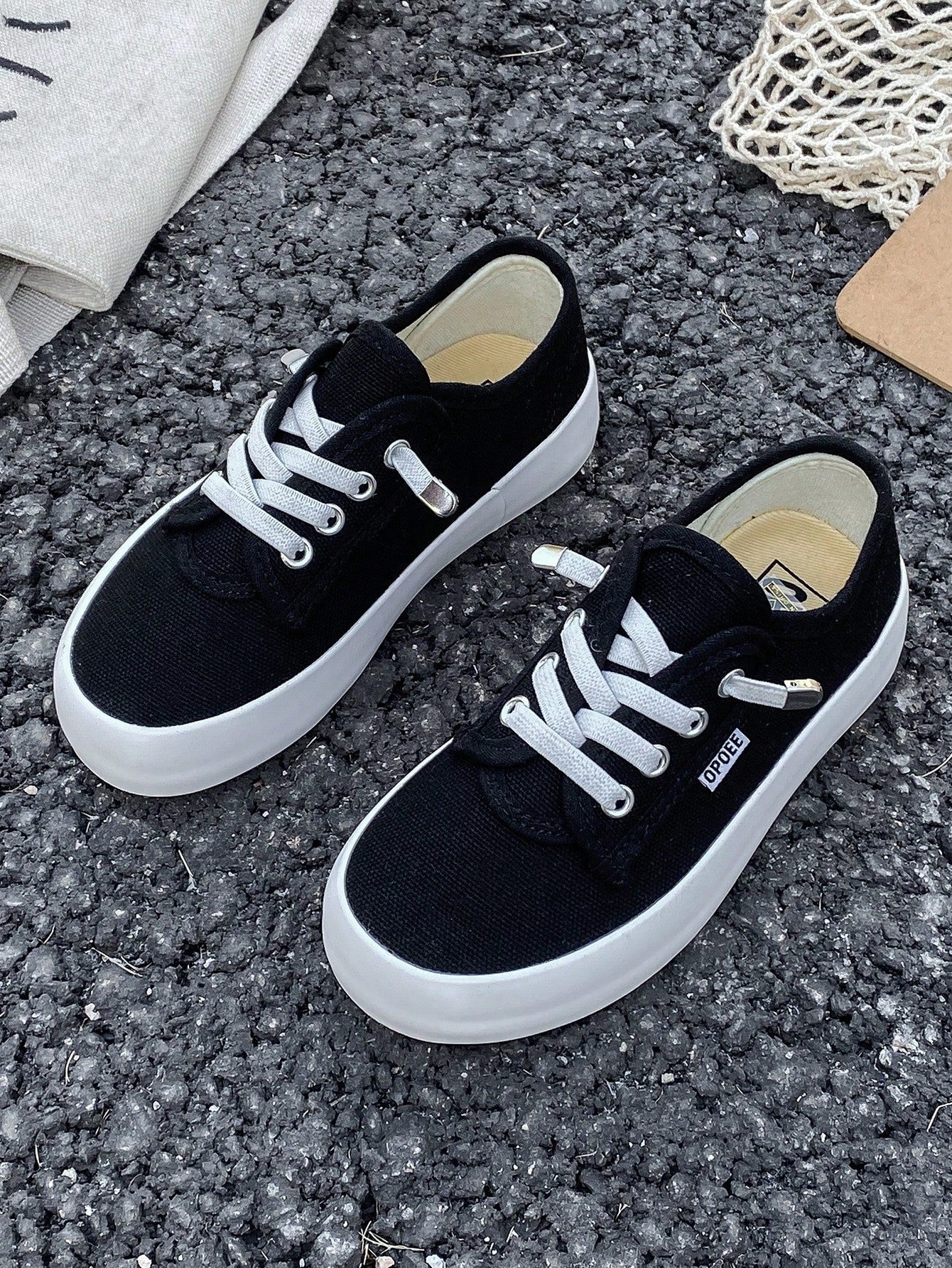 Kids' Canvas Sneakers, Spring & Autumn Korean Style, Simple Design, Low-Cut Fashionable Athletic Shoes With Classic Lace-Up, Suitable For Boys And Girls For Casual Wear, Athletics Or Skateboarding