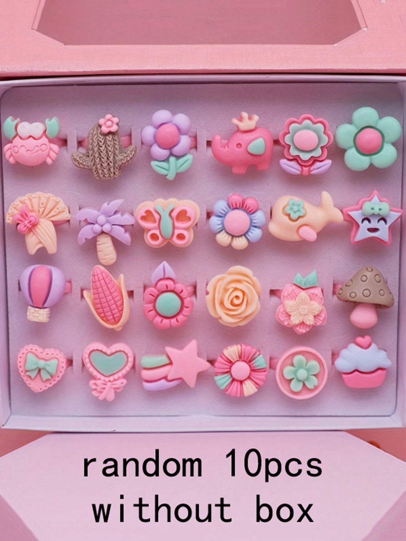 10pcs Various Cute Rings Set, Girls Candy Color Rings, Ideal Gifts For Kids, Without Box