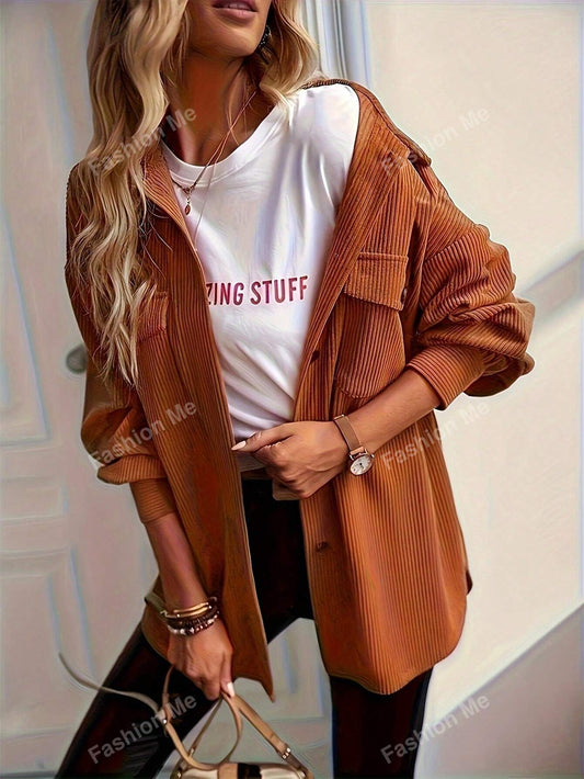 Ladies' Vintage Corduroy Long Sleeve Shirt Jacket