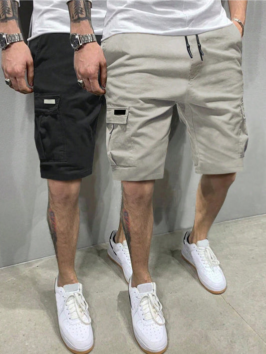 2pcs Men's Drawstring Waist Cargo Shorts