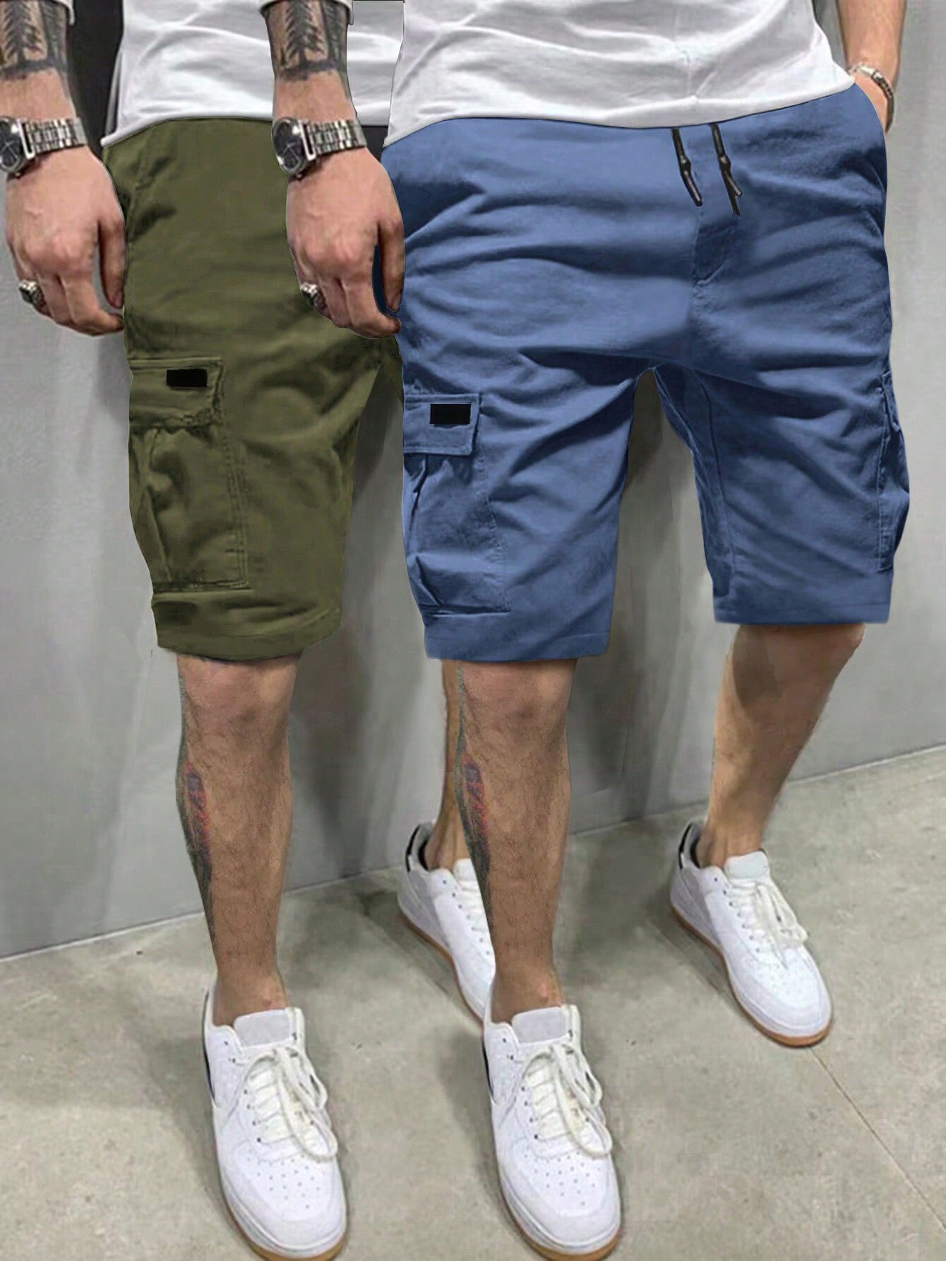 2pcs Men's Drawstring Waist Cargo Shorts