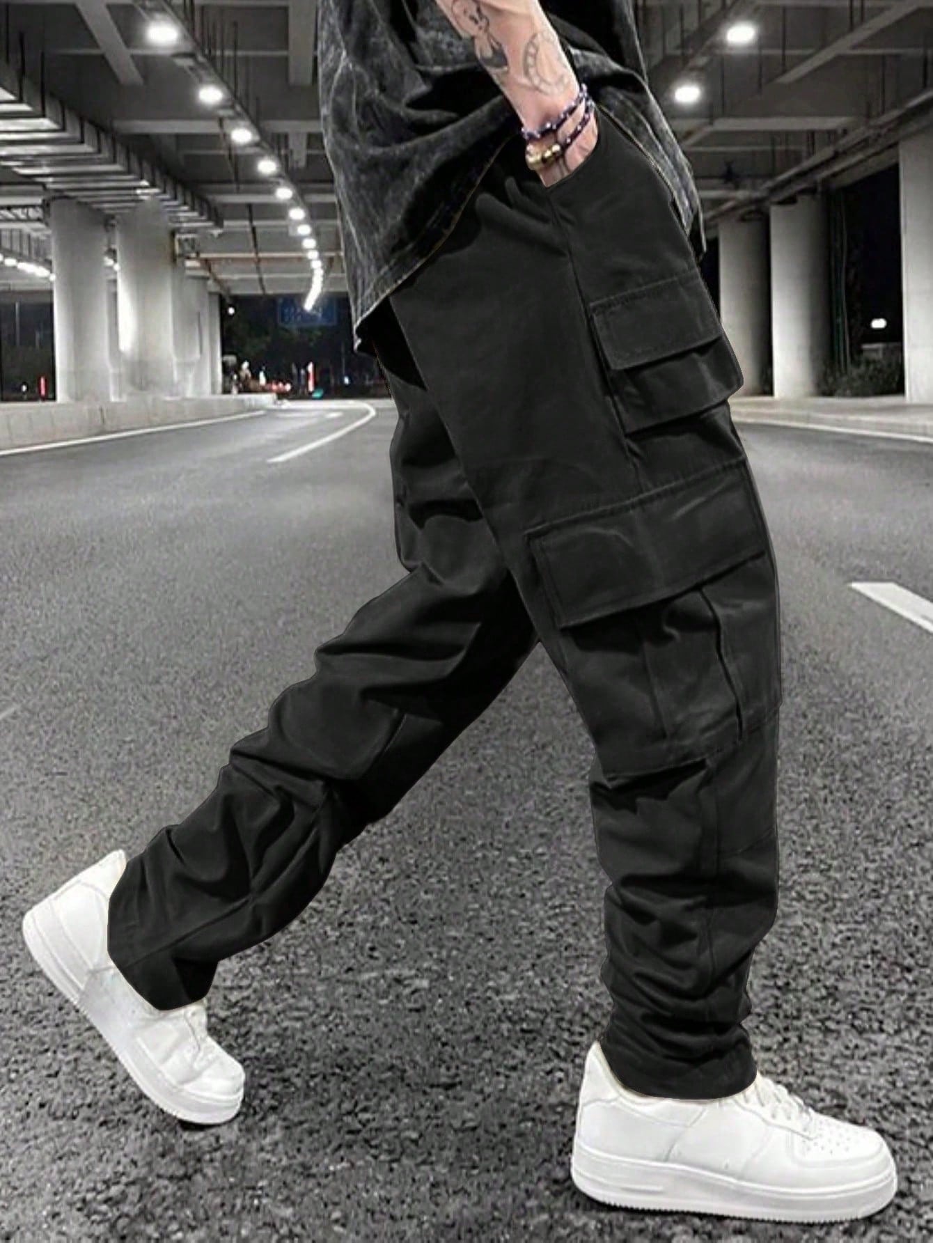 Men's Casual Solid Color Drawstring Waist Cargo Pants