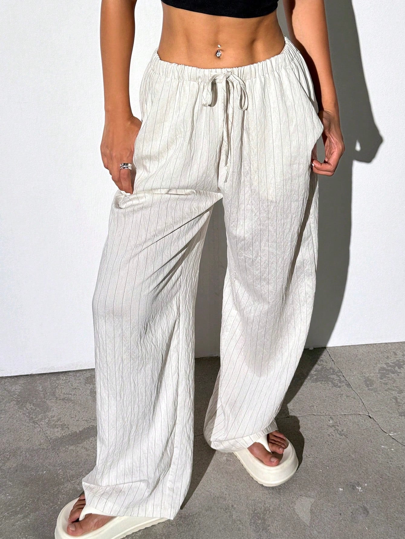 Women's Grey Vertical Stripe Pants