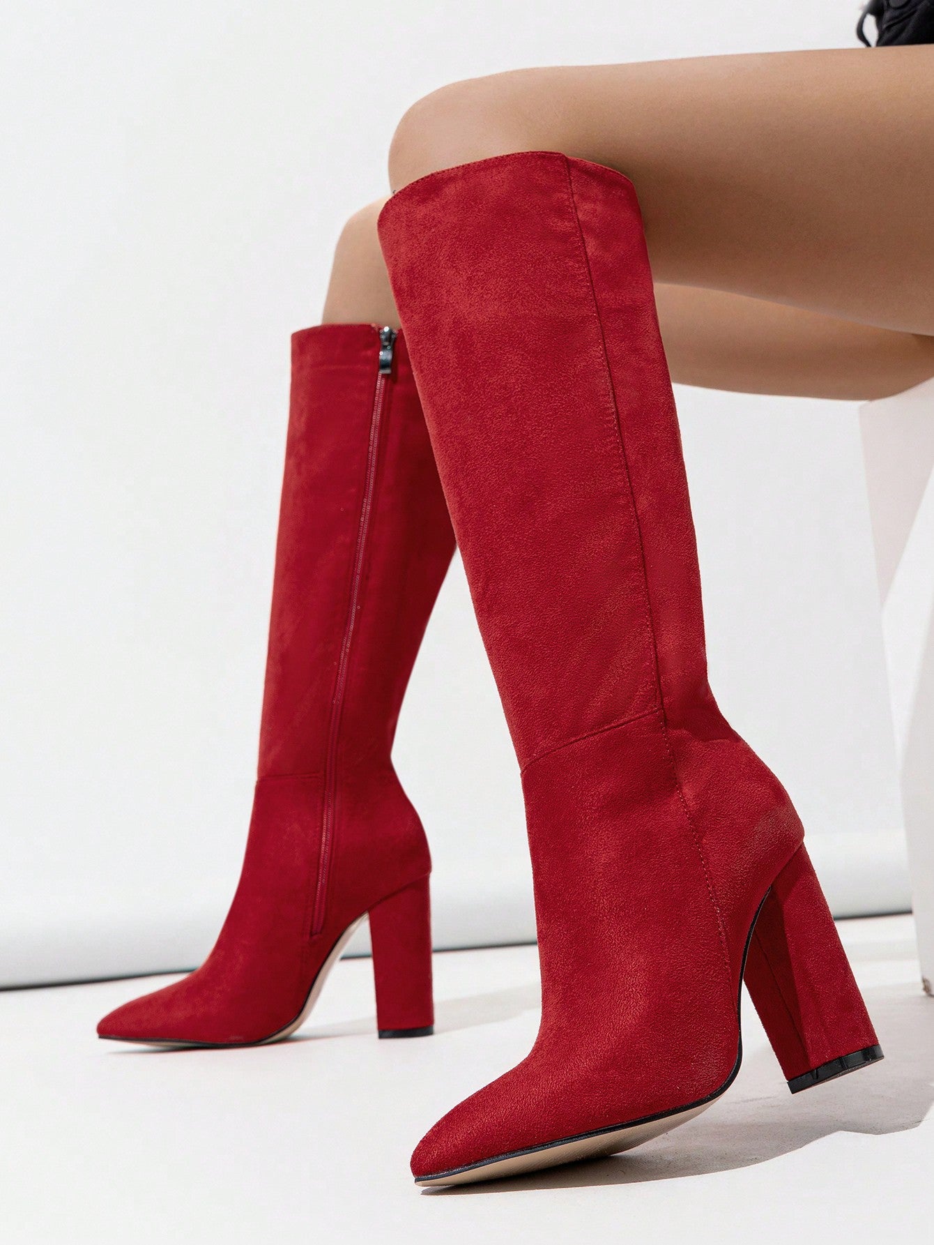 Women's Over-The-Knee Suede Boots With Chunky Heel, Side Zipper, Pointed Toe, And Sexy Fashionable Design For Autumn/Winter