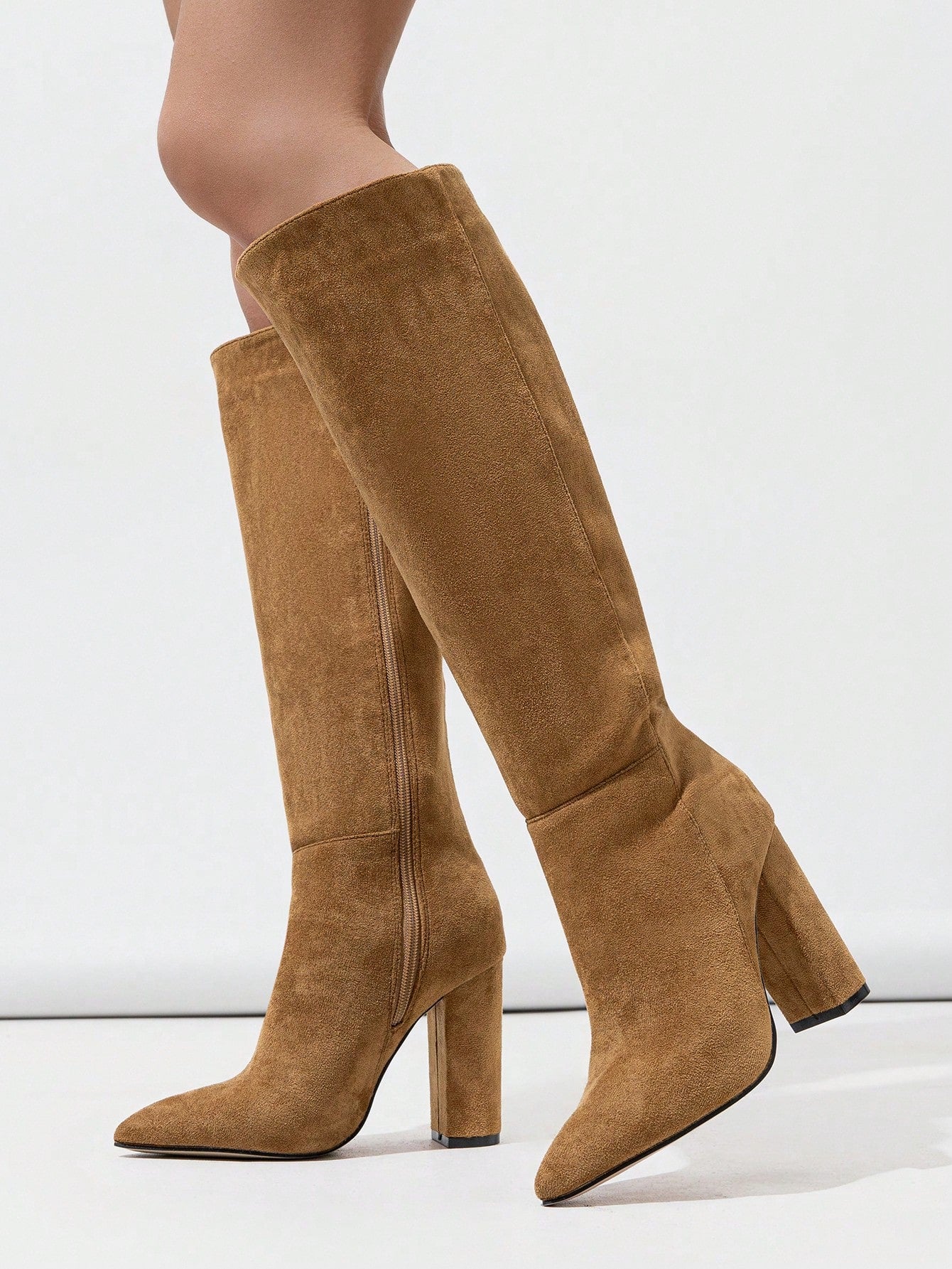 Women's Over-The-Knee Suede Boots With Chunky Heel, Side Zipper, Pointed Toe, And Sexy Fashionable Design For Autumn/Winter