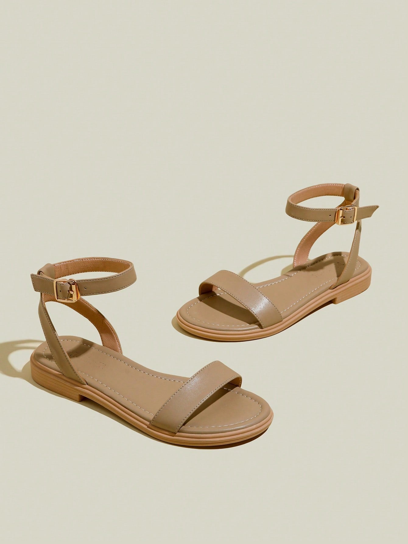 Women's Flat Sandals With Open Toes And Ankle Strap, Summer Soft Bottom Sandals With Buckle