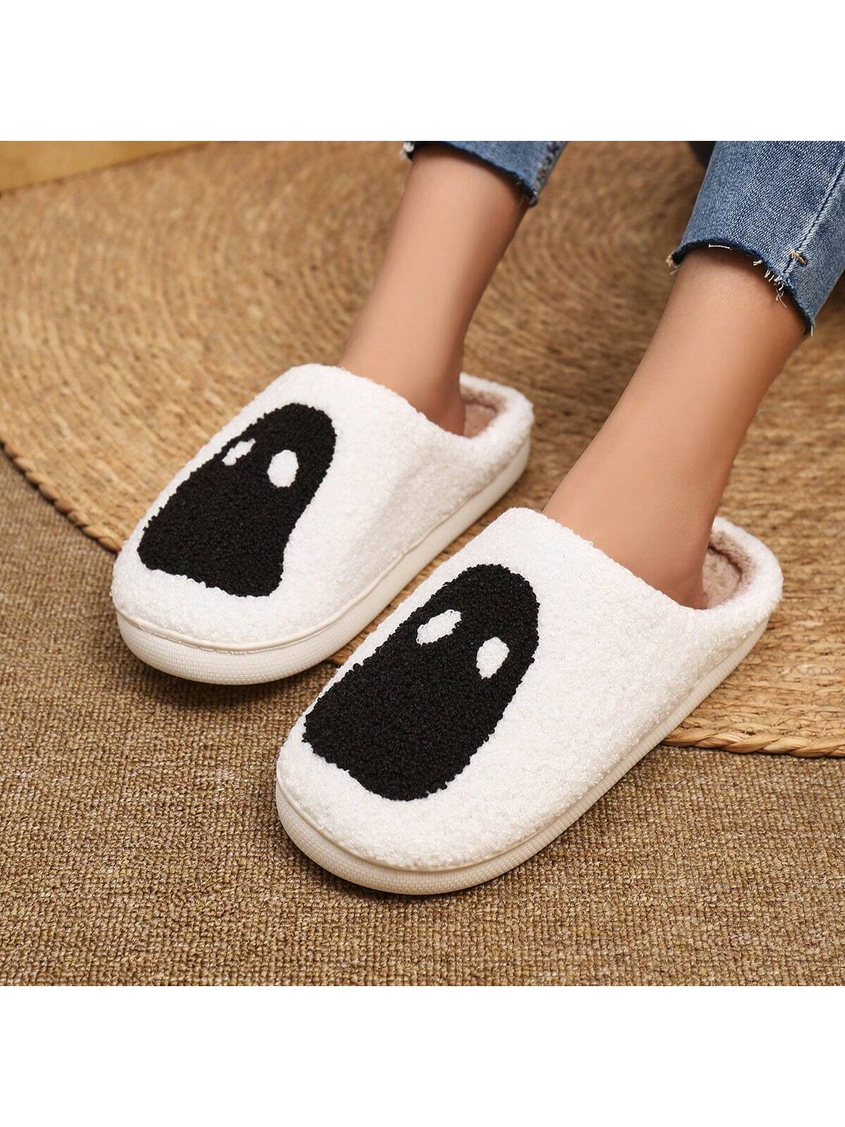 Women's Casual Plush House Slippers With Embroidered Strawberry Design, Autumn-Winter Style