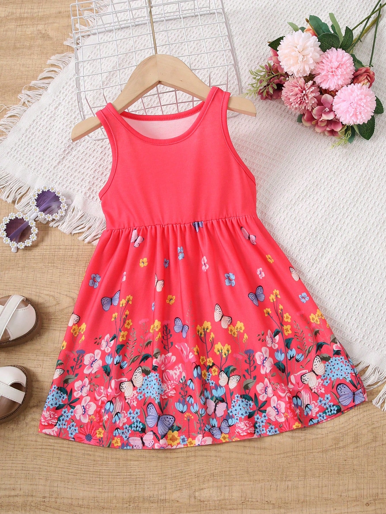 Girls' Sleeveless Ditsy Floral Casual Dress