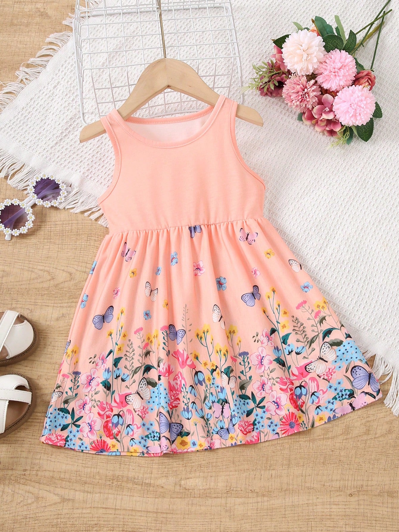 Girls' Sleeveless Ditsy Floral Casual Dress