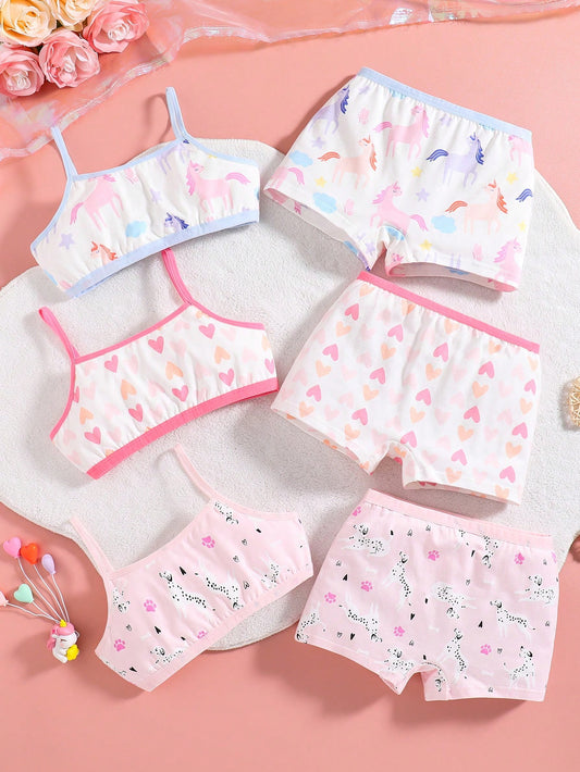 3pcs/Set Girls Cotton Cute Unicorn & Flamingo Themed Underwear Sets