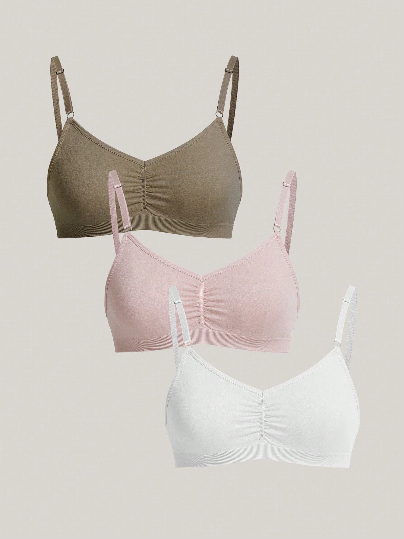 3pcs Plain Women's Bra Set, Including Wireless Bra And Bralette