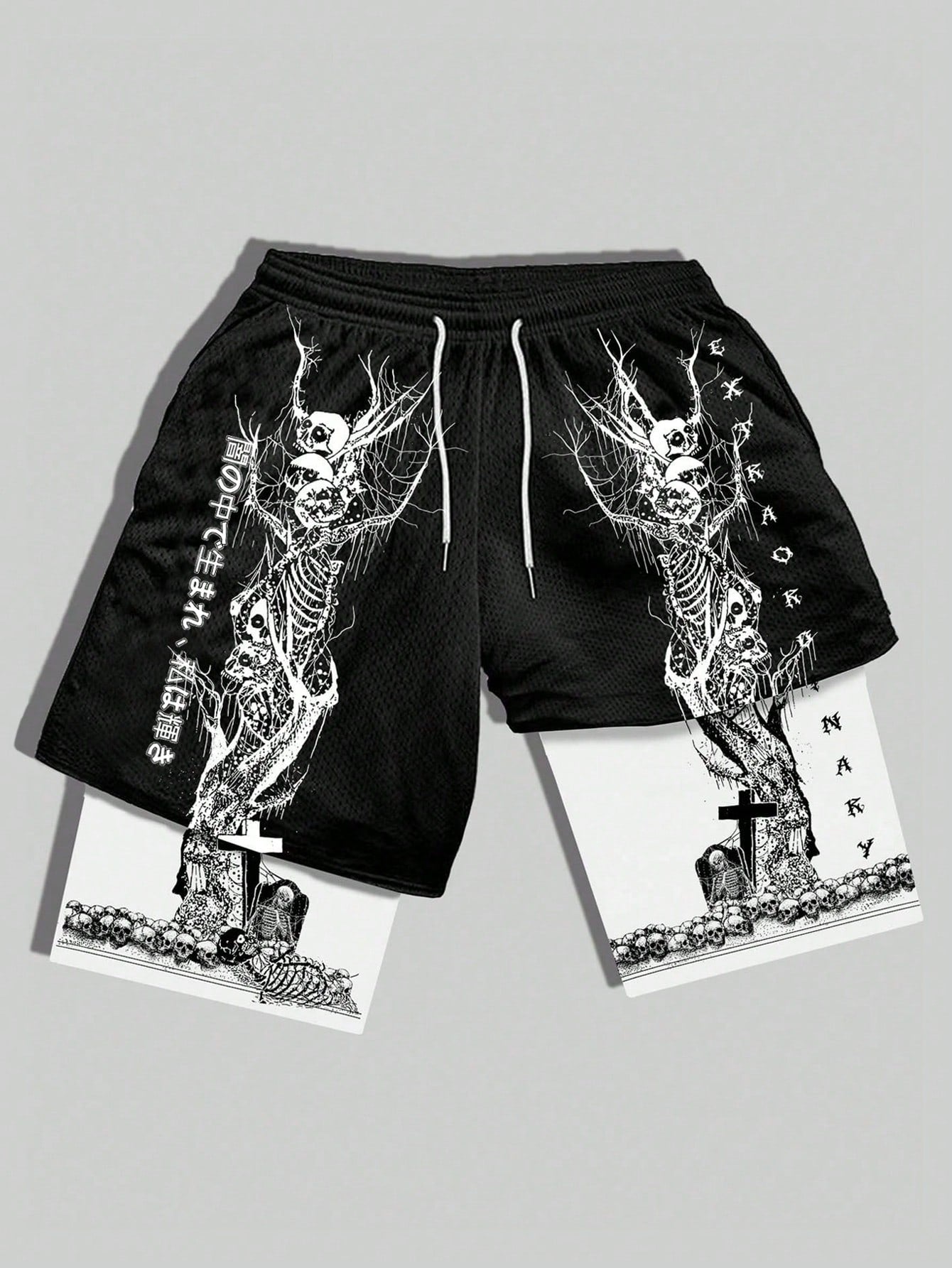 Goth Men's Gothic Skull Printed Sports Basketball Shorts, 2 In 1 Design, Suitable For Daily Wear, Spring And Summer