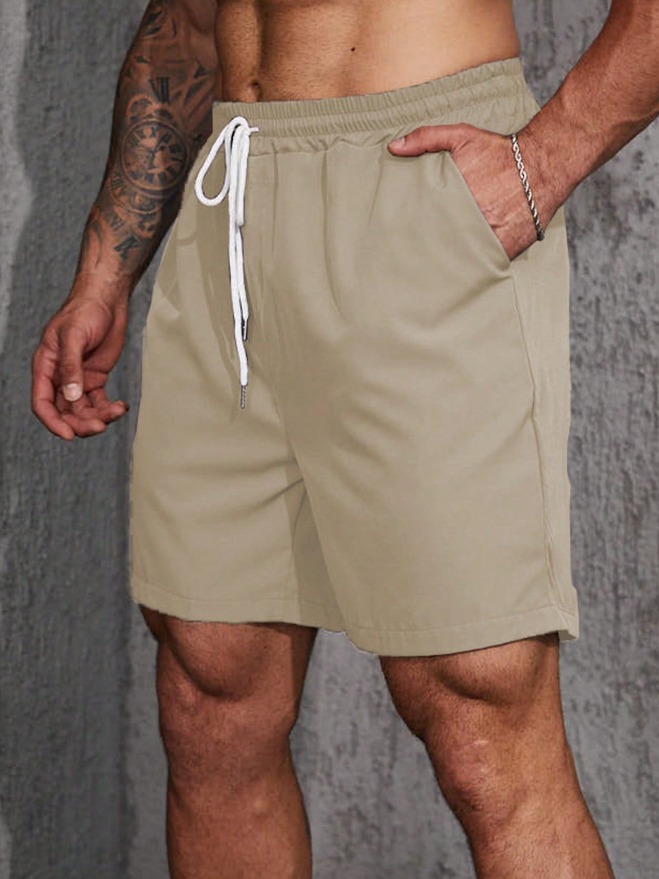 Men Plus Slant Pocket Drawstring Waist Shorts