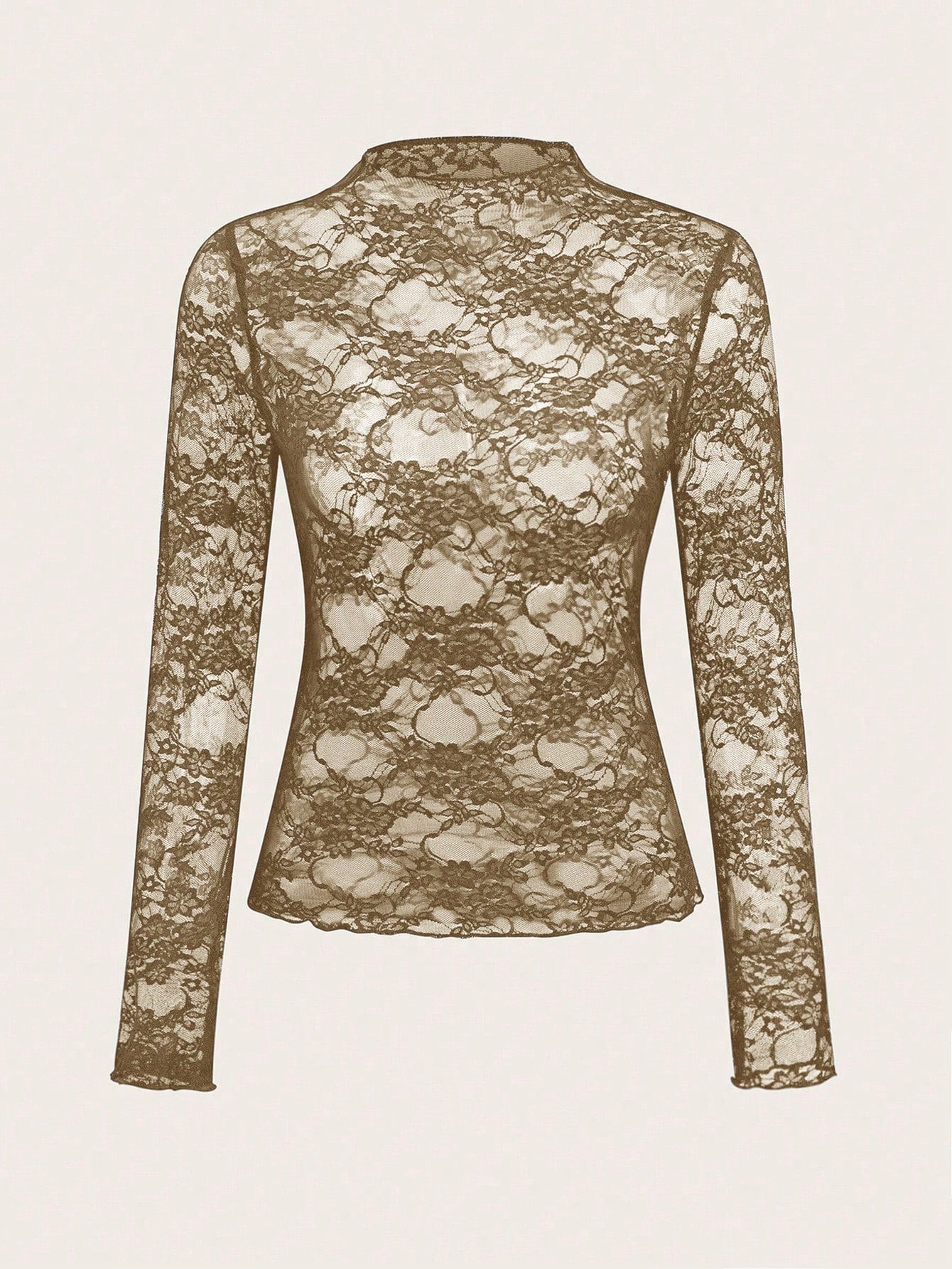 Lace Trimmed Slim Fit Long Sleeve Top