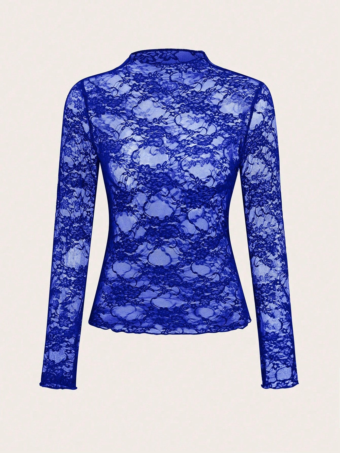 Lace Trimmed Slim Fit Long Sleeve Top