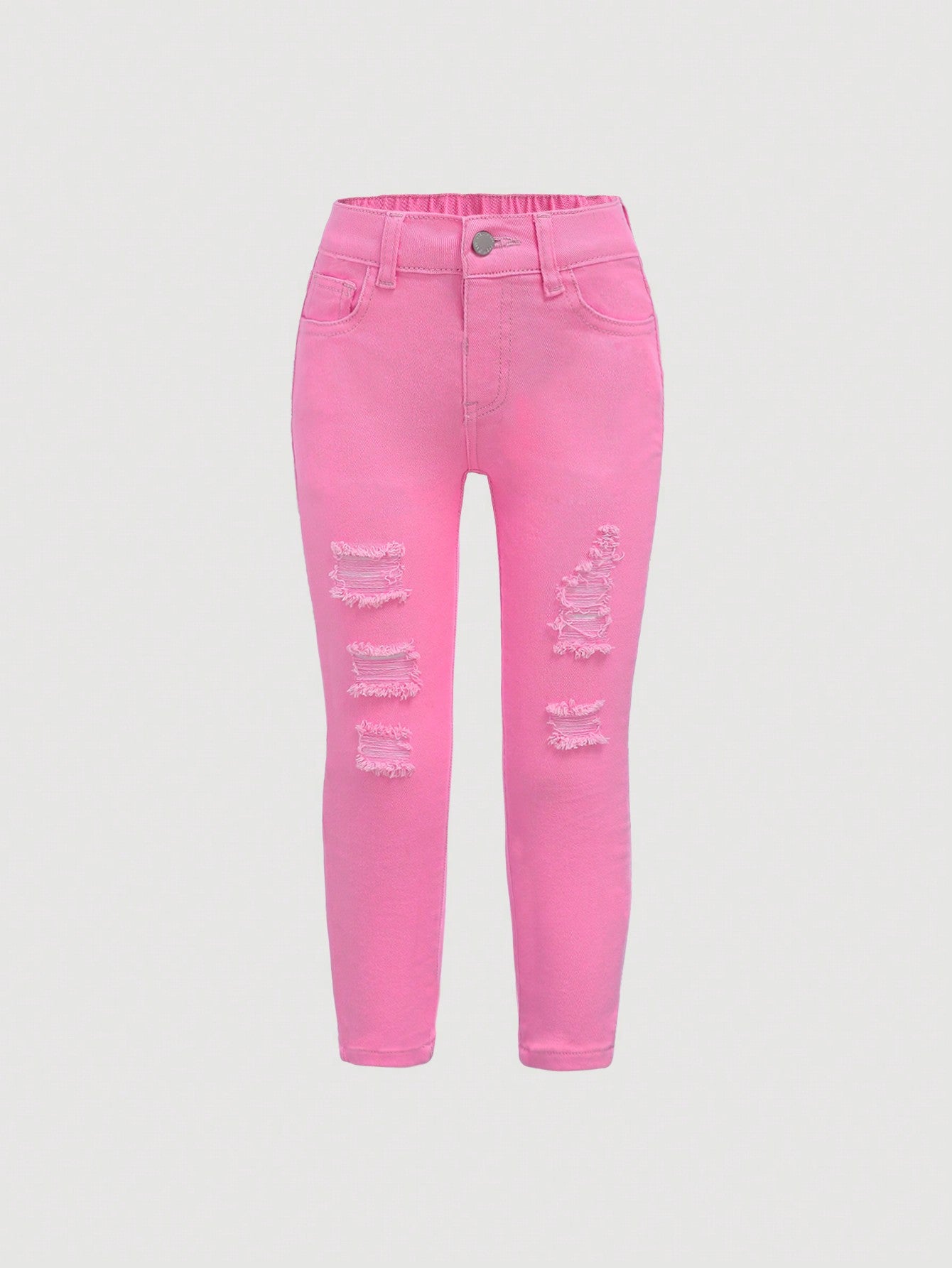 Young Girls' Solid Color Ripped Jeans