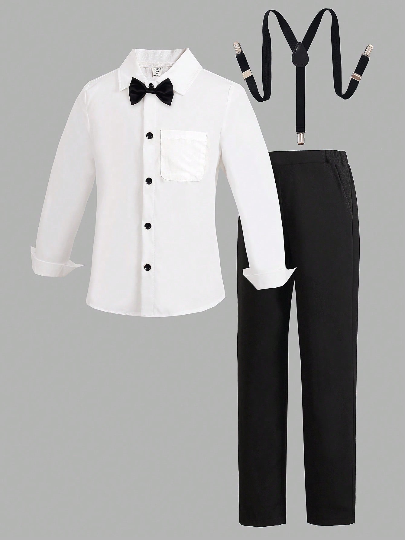 4pcs Tween Boys' Gentleman Formal Shirt And Pants Suit With Braces, Necktie; Elegant And  Attire For Birthday Parties, Evening Soirees, Weddings, Christenings, Anniversaries And Homecomings.