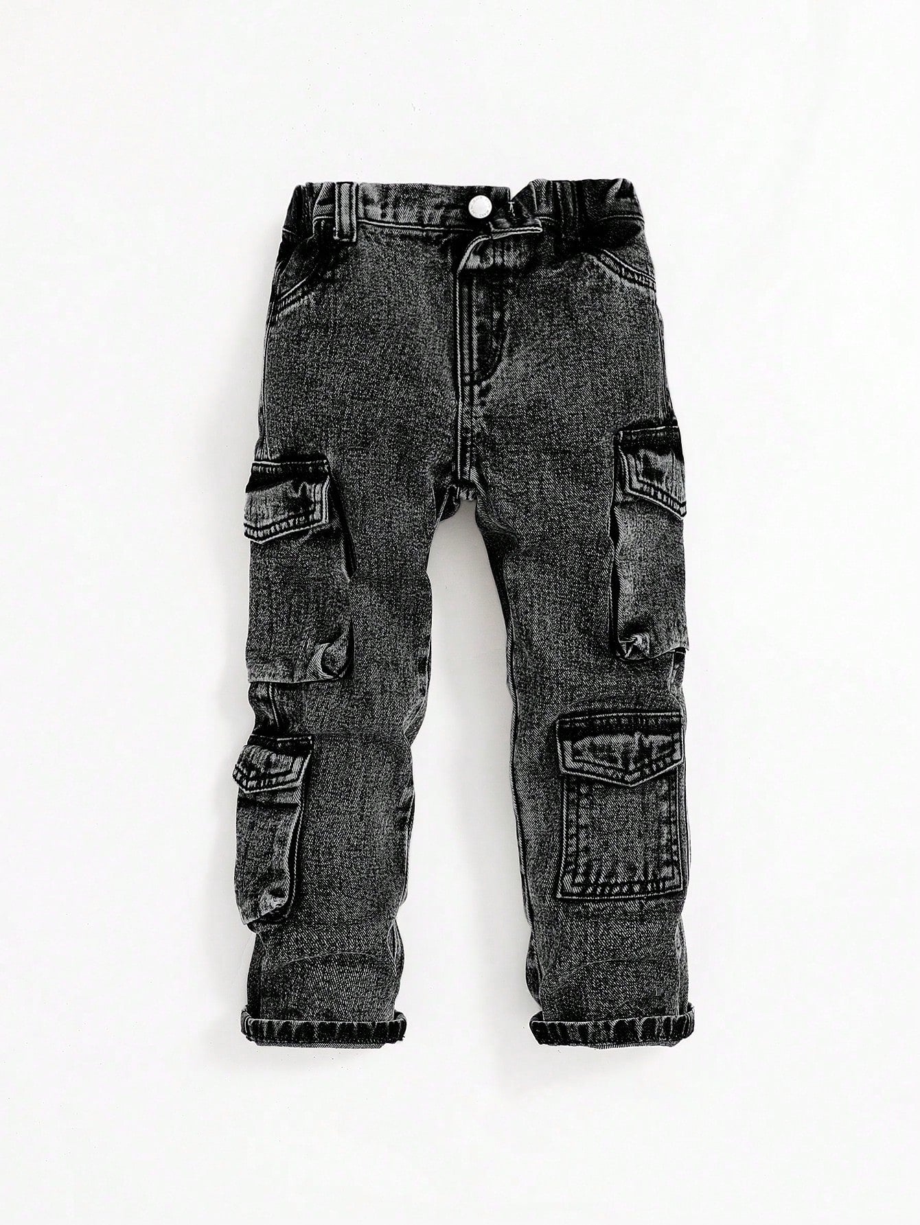 Young Boy Washed Water Multiple Pocket Denim Pants