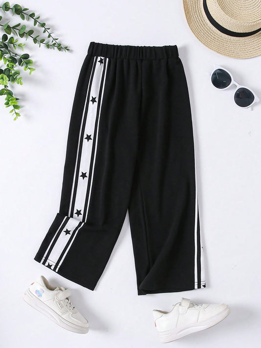 Kids Girls' (Kids') Black & White Colorblock Star Pattern Sports Shorts