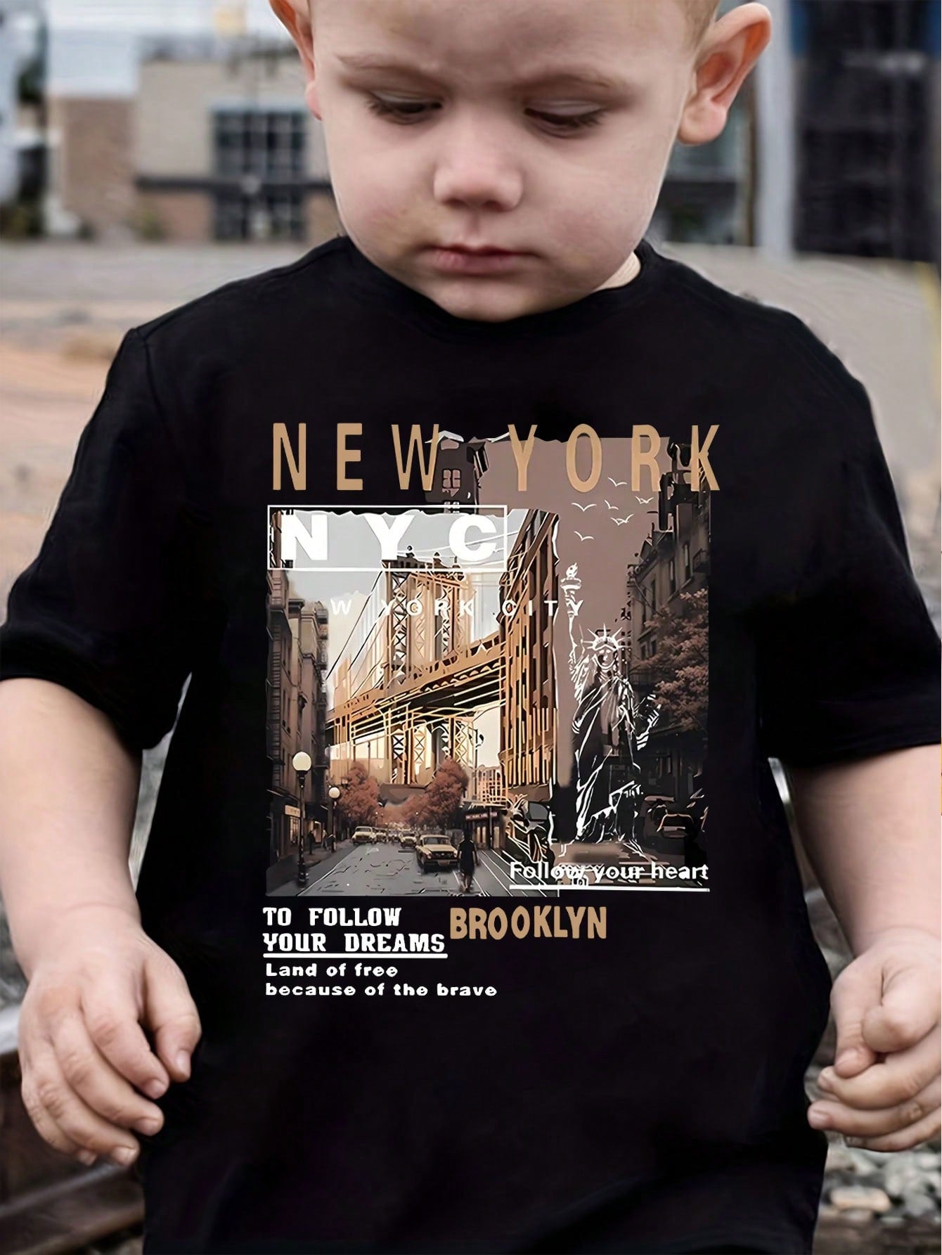 Young Boy Street Style Trendy Slogan Print Round Neck T-Shirt, Spring/Summer 2024