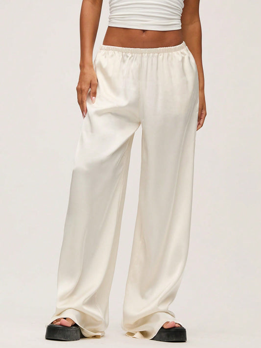 Casual Solid Color Woven Low Waist Wide-Leg Women's Trousers