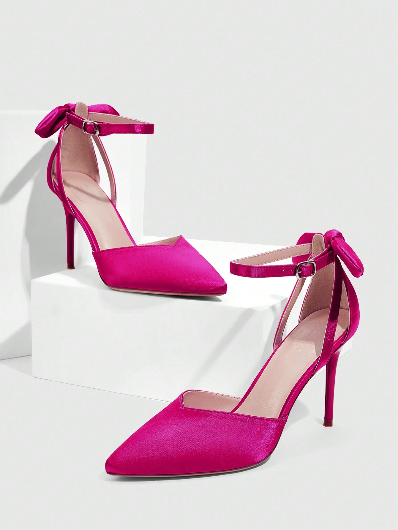 Twin Melody X CHICEST Women's Fashionable & Sexy Pointed High-Heel Shoes With Bow-Knot, Rose Red