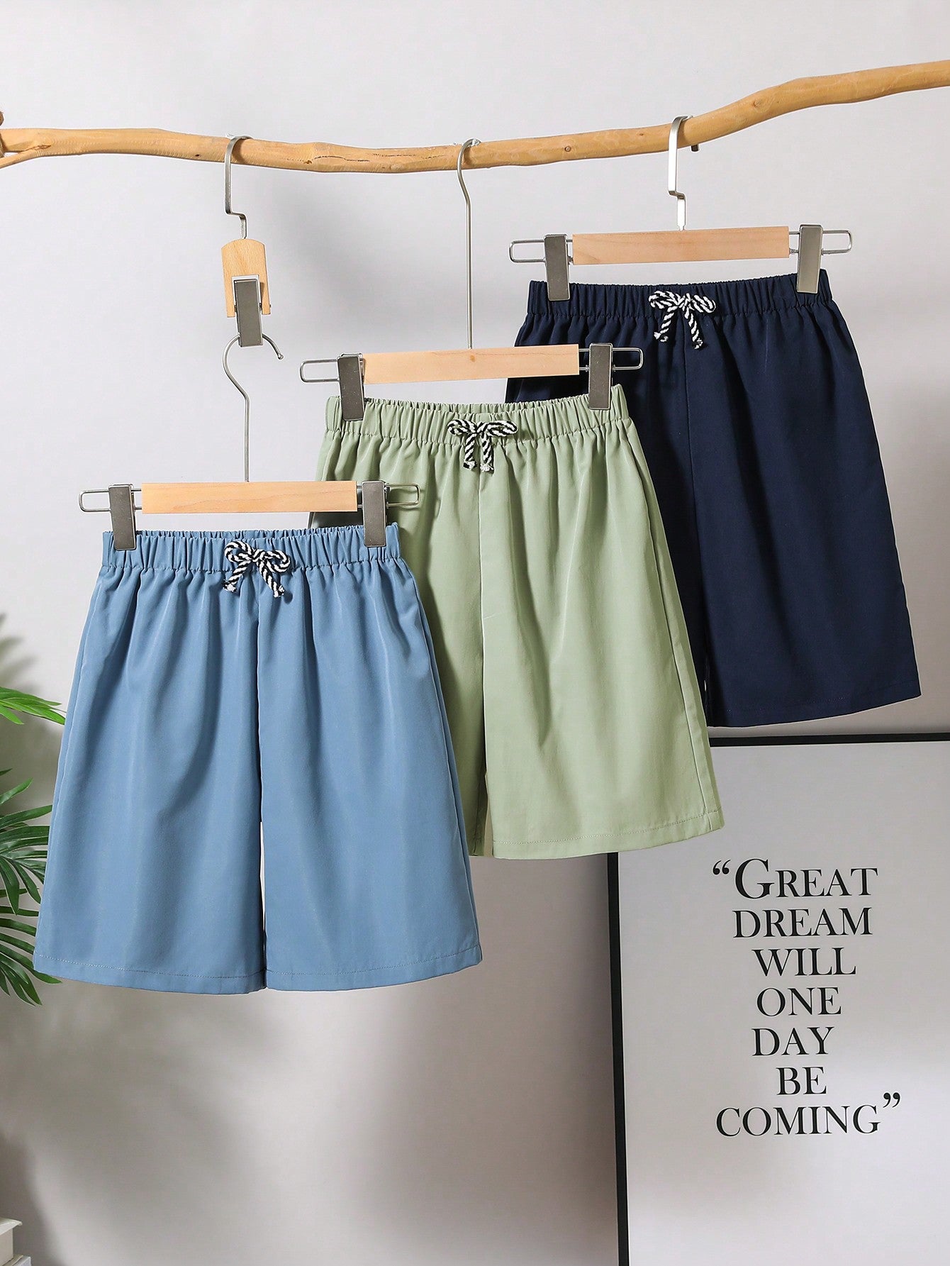 Assorted Pack Of 3 Tween Boy Loose Fit Solid Weave Shorts, One In Each Of Three Colors