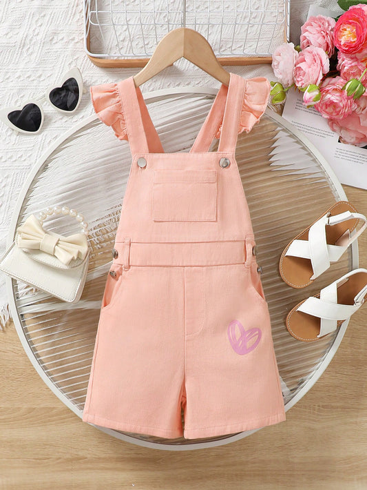 Girls' Casual Denim Overall Shorts With Heart Shape