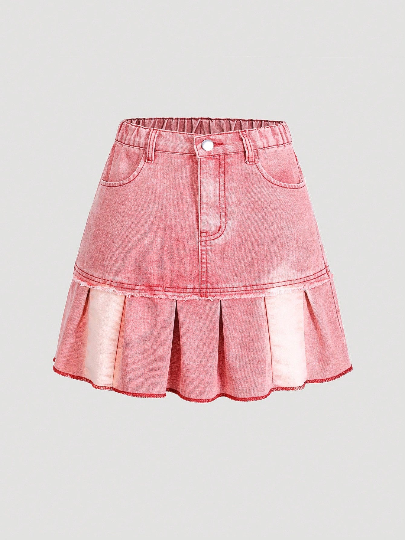 Teenage Girls' Y2K Summer American Cool Sweet & Spicy Ruffled Pink Denim Skirt, Distressed