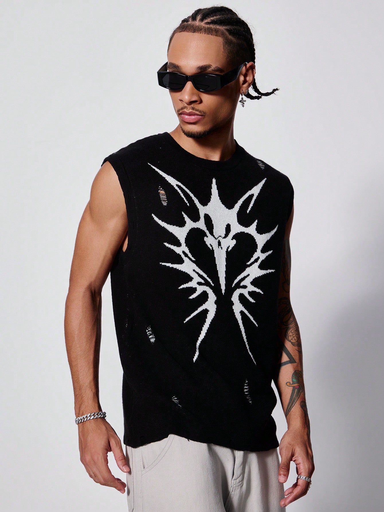 Men Graphic Pattern Sweater Vest For Spring & Summer