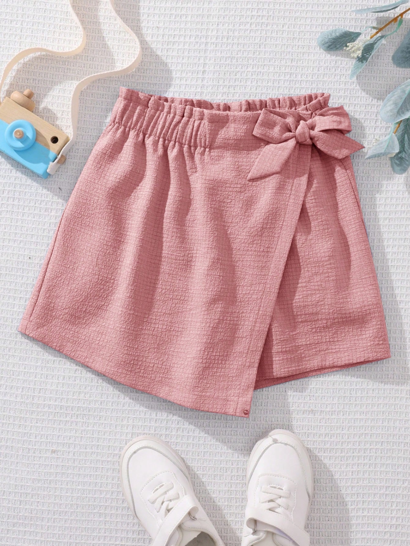 Tween Girl's Woven Solid Color Elastic Waist Bow Decoration Loose Casual Pantskirt