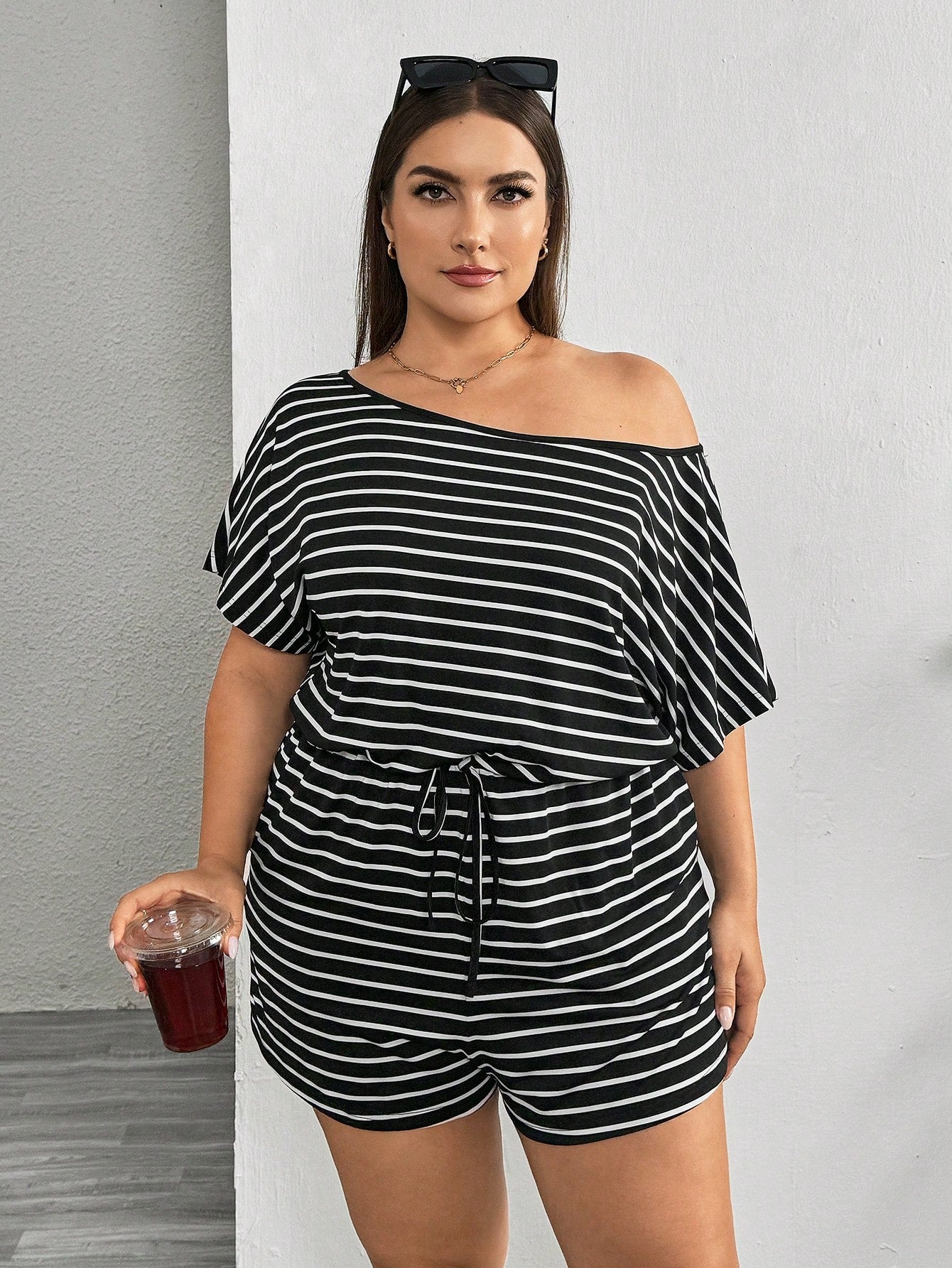 Women's Large Size Summer Casual Off The Shoulder Short Sleeve Jumpsuit