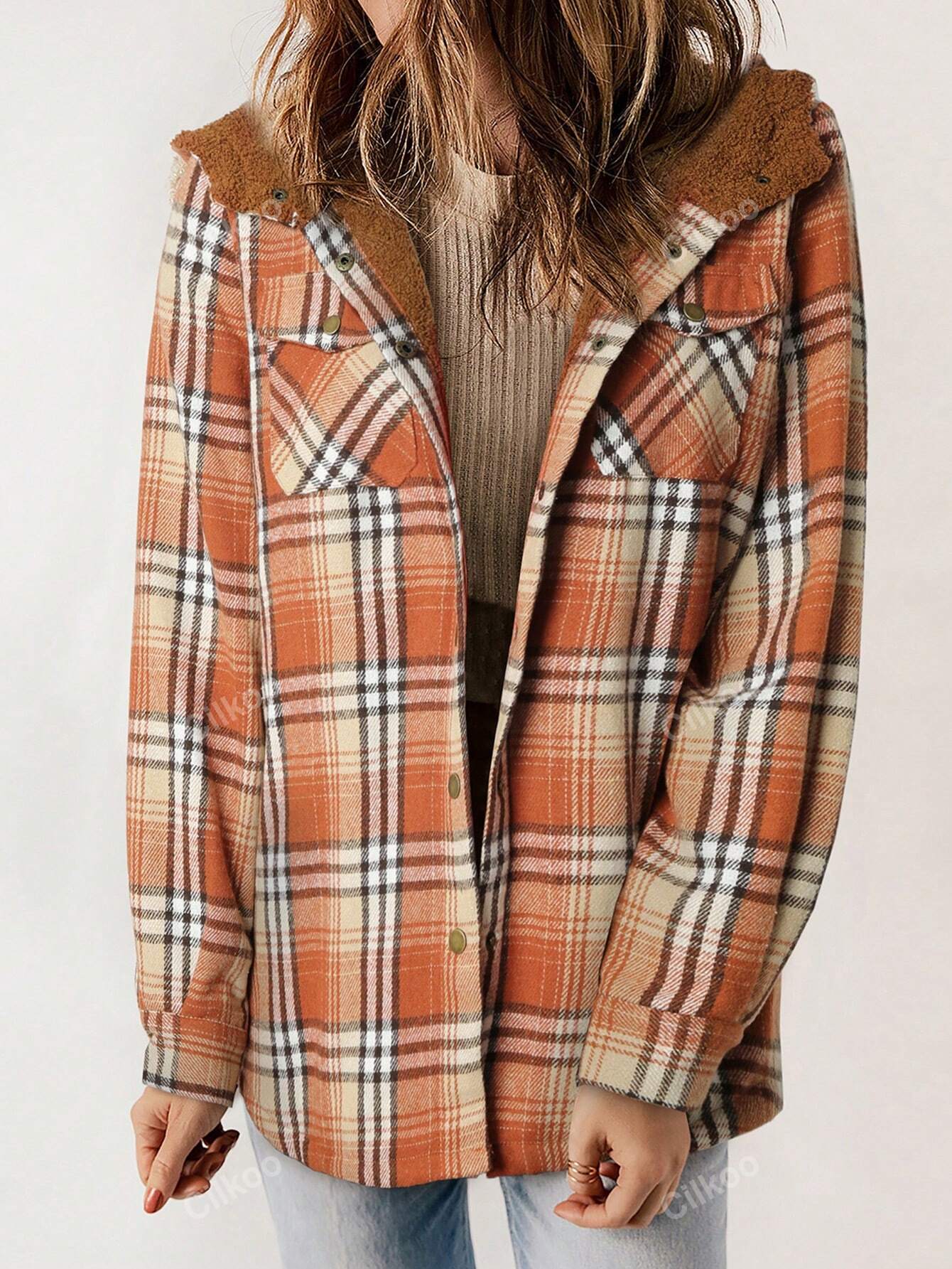 Plaid Print Thermal Lined Hooded Coat