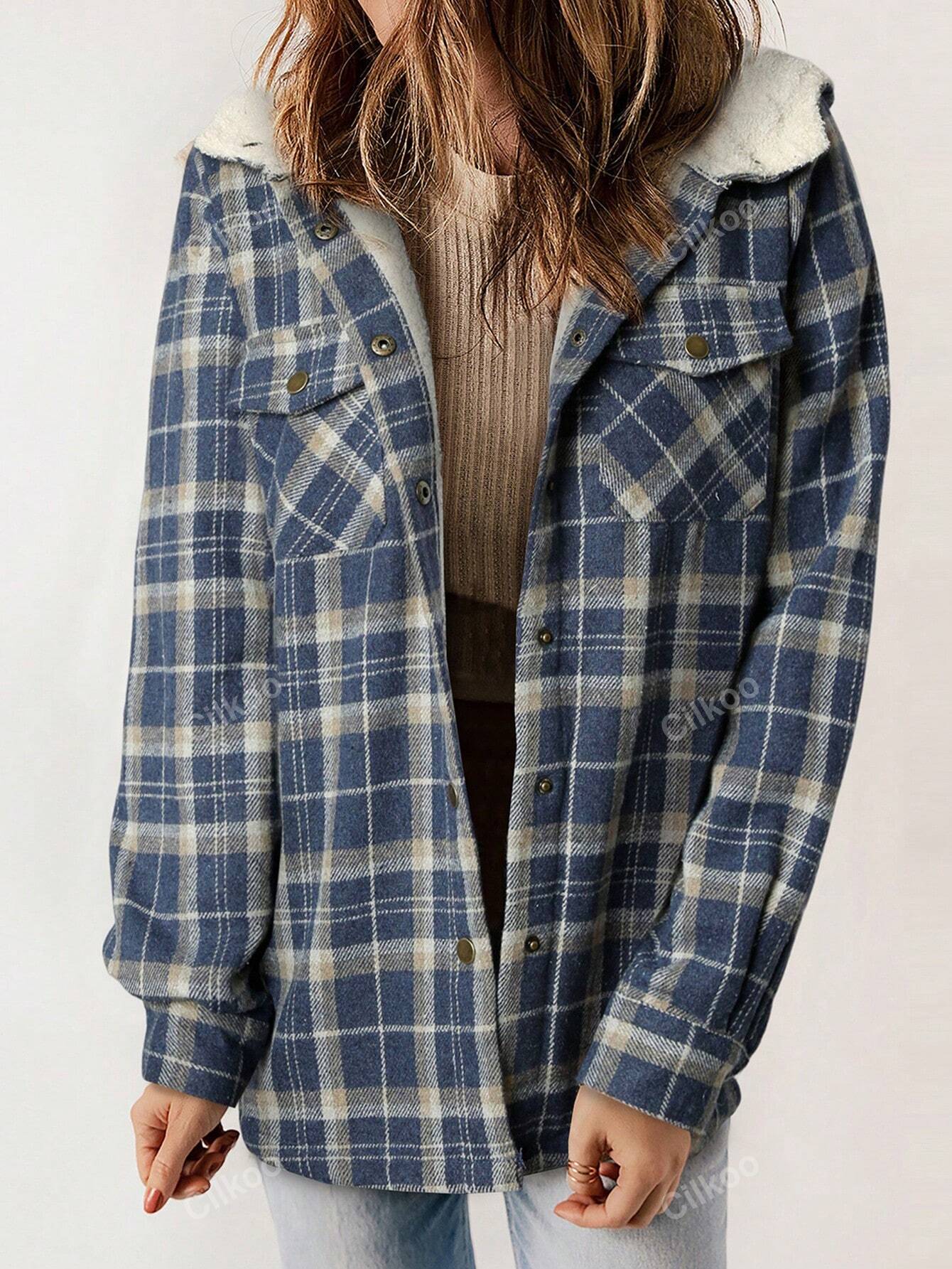 Plaid Print Thermal Lined Hooded Coat