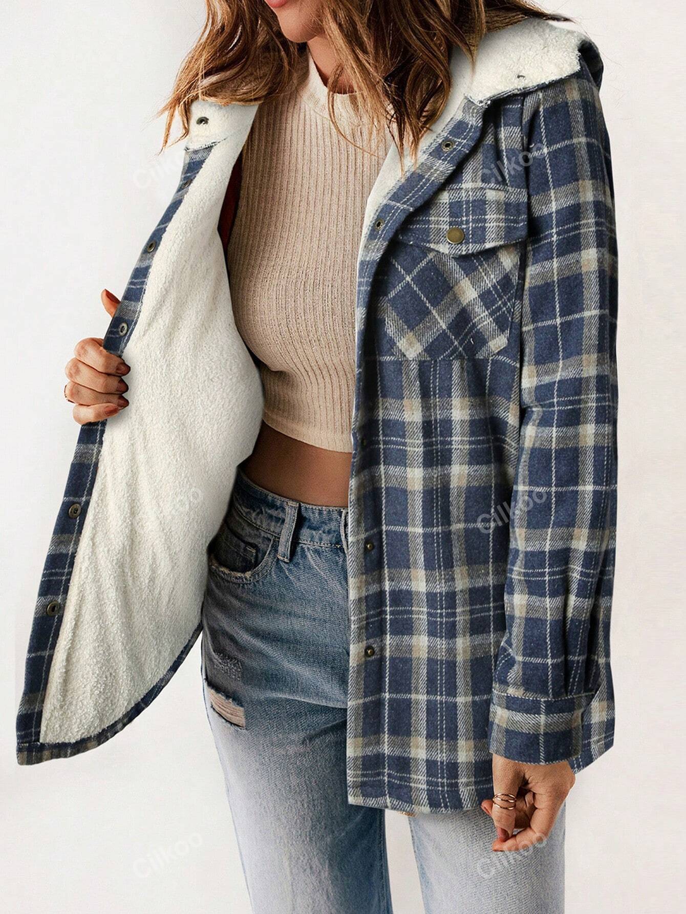 Plaid Print Thermal Lined Hooded Coat