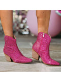 Glitter Rhinestone Ankle Cowboy Boots For Women Sparkly Cowgirl Boots Wide Calf Glitter Bling Ladies Western Boots Mid Calf Knee High Boots Shiny Boots Diamond Chunky Heel Party Graduation Prom Shows