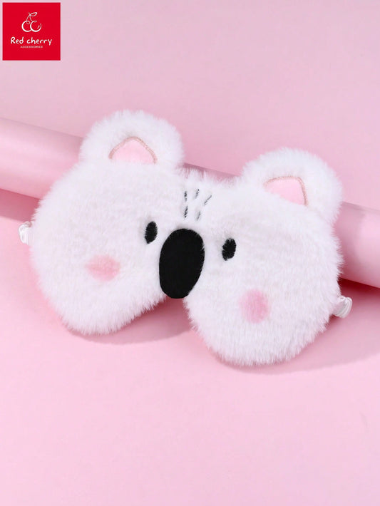 1pc Girls' Cute Bear Shaped Short Plush Fabric Elastic Band Sleep Rest Eye Mask, Suitable For Daily Wear