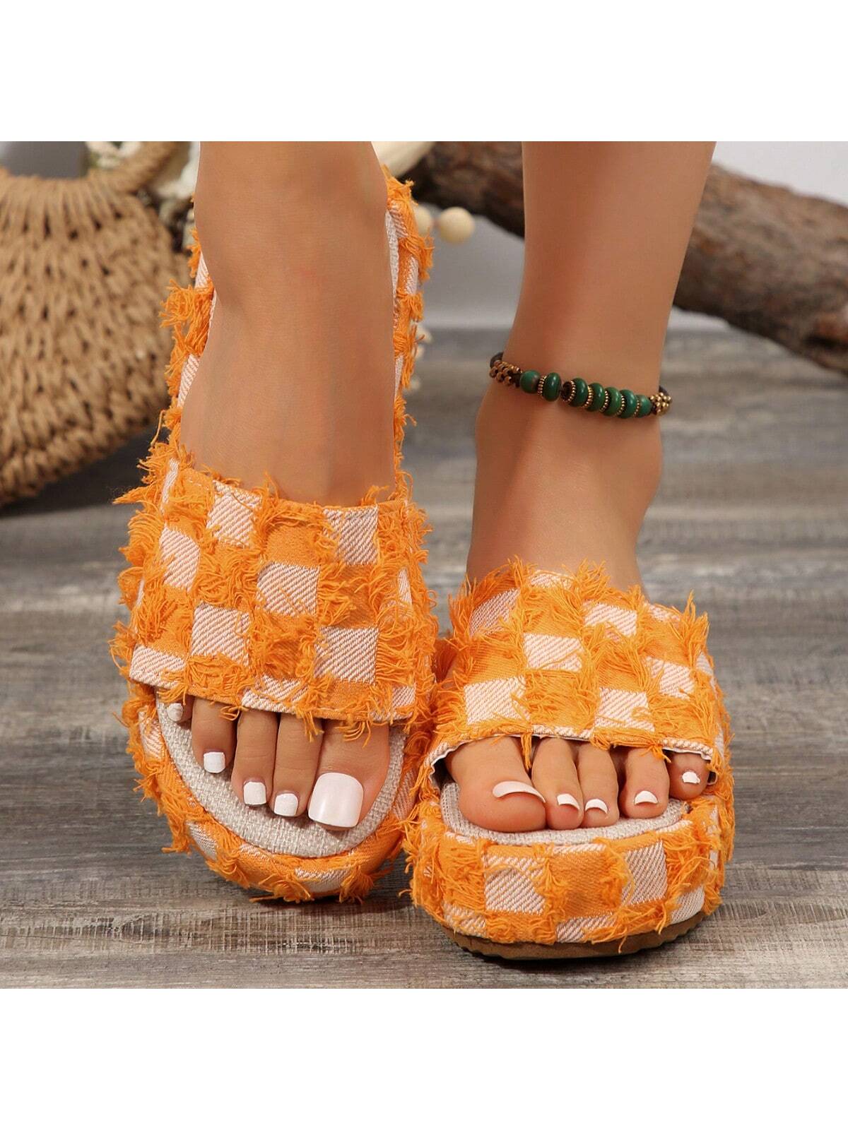 Women's Thick-Soled Slippers/Shoes/Outdoor Wedge Heel Sandals, Fashionable Allover Print, Summer Casual Beach Shoes