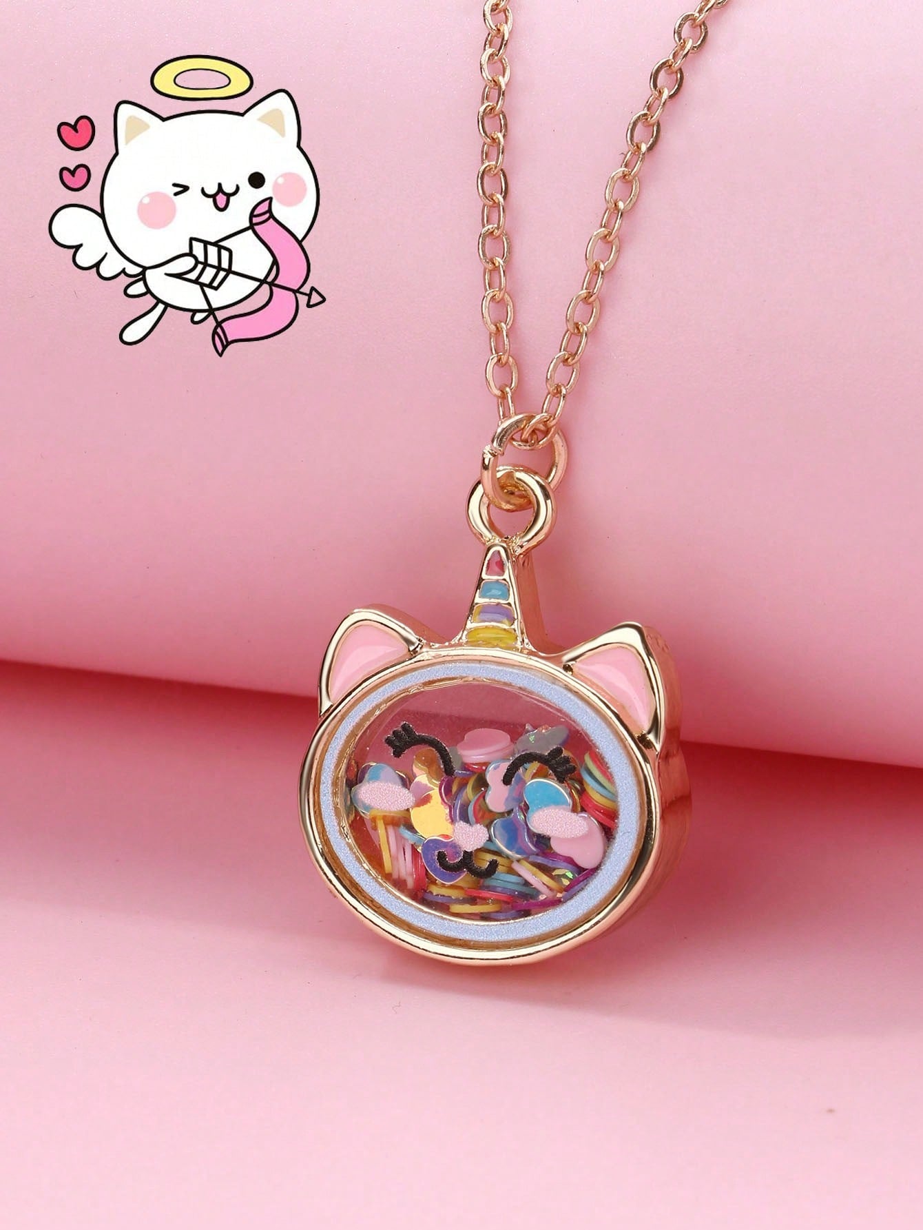 1pc Cute Bear Shaped Zinc Alloy Colored Glitter Pendant Necklace For Little Girls, Suitable For Daily Wear