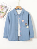 Girls' Comfortable And Casual Vacation Loose Soft Cute Chambray Denim Top, Washed