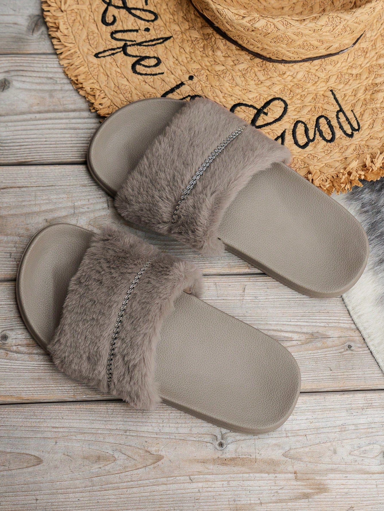 New Spring/Summer Fashionable Girls' Non-Slip Faux Fur Slides, Soft & Comfortable, Suitable For Outdoor And Indoor Use