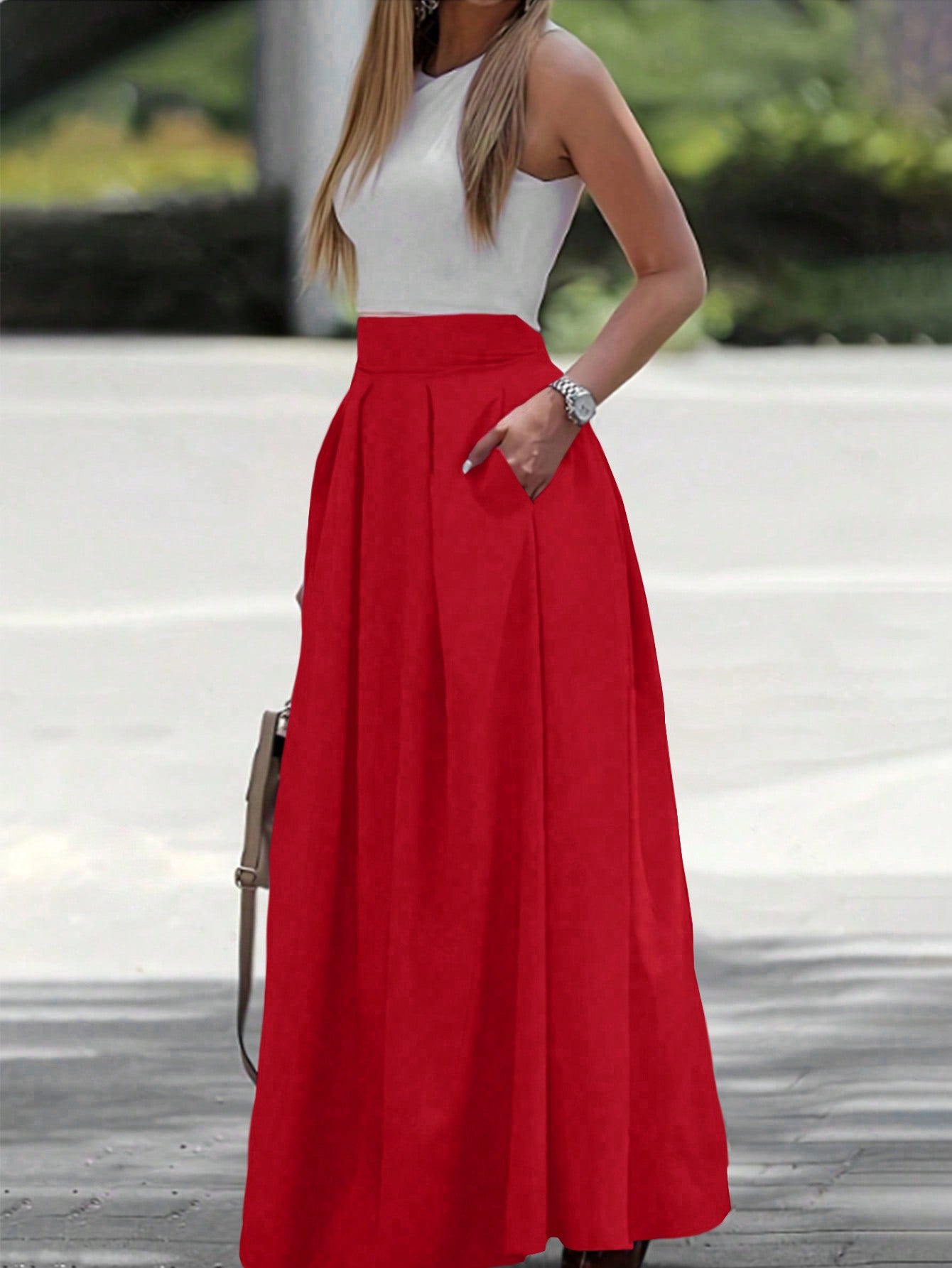 A-Line Solid Color High Waist Skirt