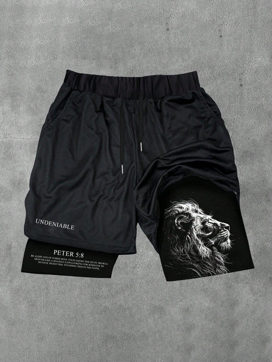 Men's Animal And Letter Print Drawstring 2 In 1 Summer Casual Shorts