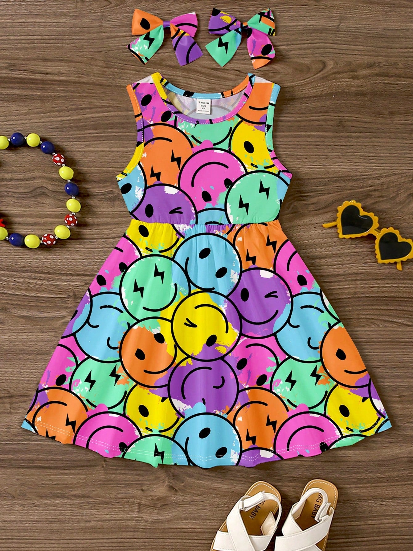 Young Girls' Casual & Simple Cartoon Dinosaur Pattern Tank Dress Suitable For Summer