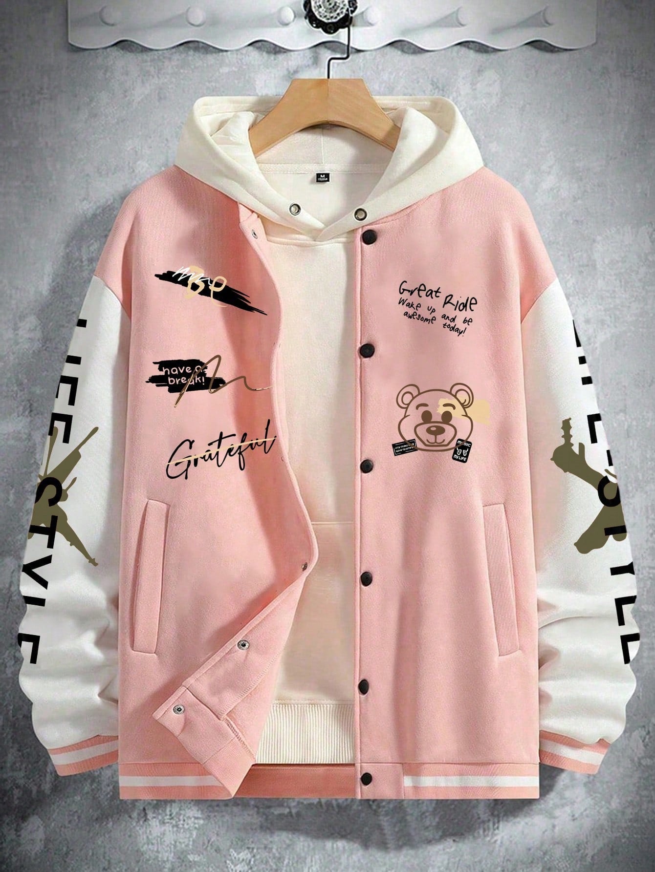 Men Letter Graphic Colorblock Drop Shoulder Oversize Jacket Without Hoodie