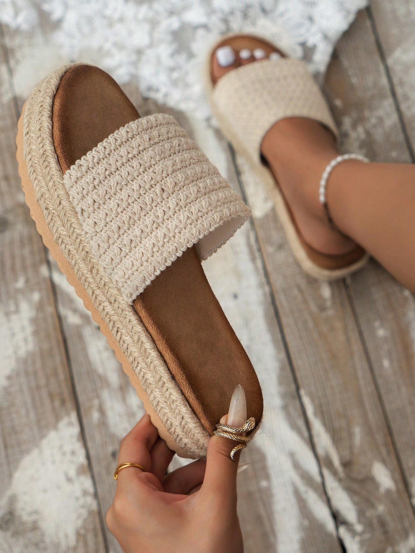 Handmade Mesh Strap & Jute Sole Lightweight Comfortable Wedge Sandals For Women