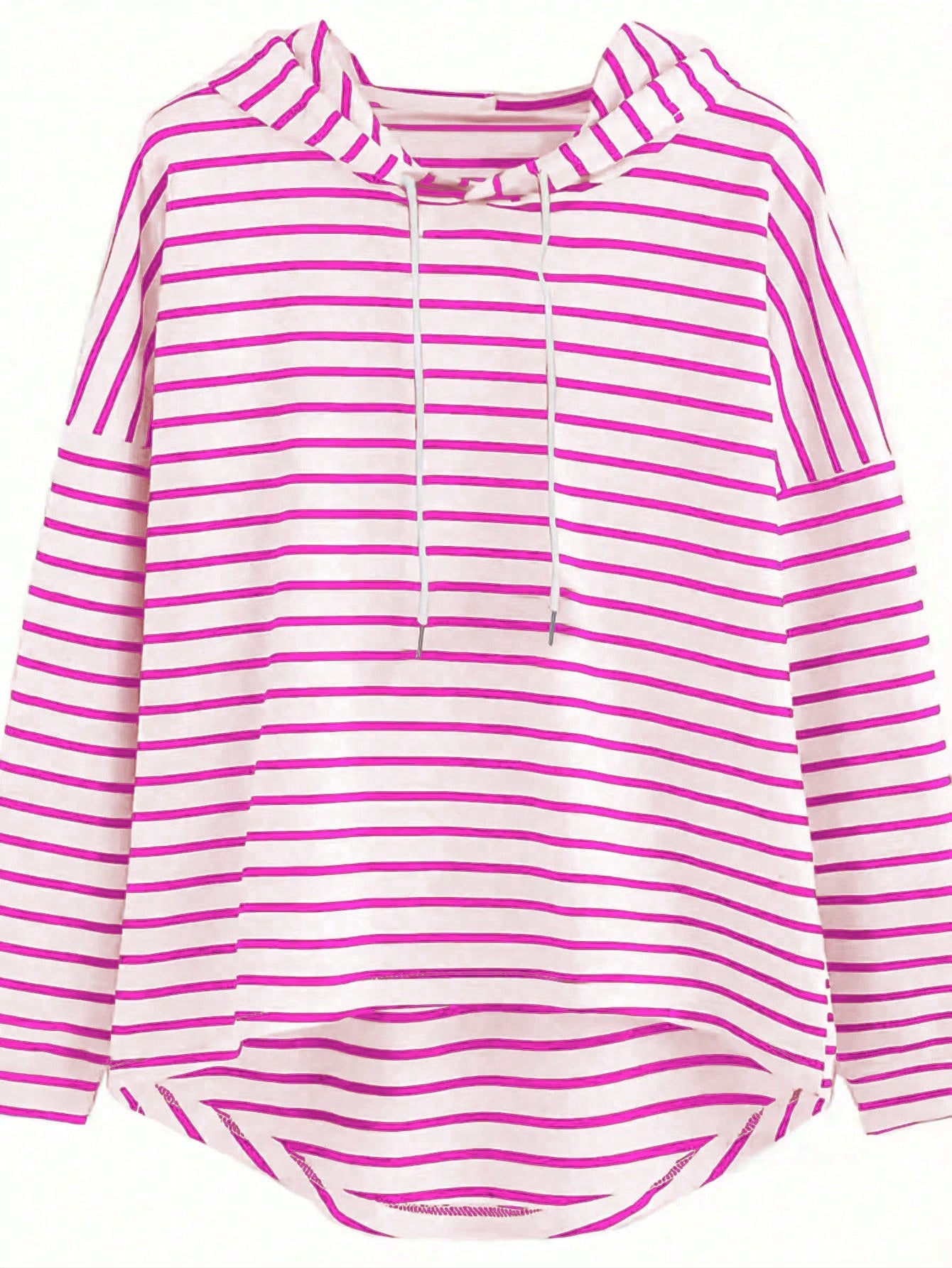 Women Plus Size Striped Drop Shoulder Long Sleeve Loose Fit Hoodie For Spring And Autumn