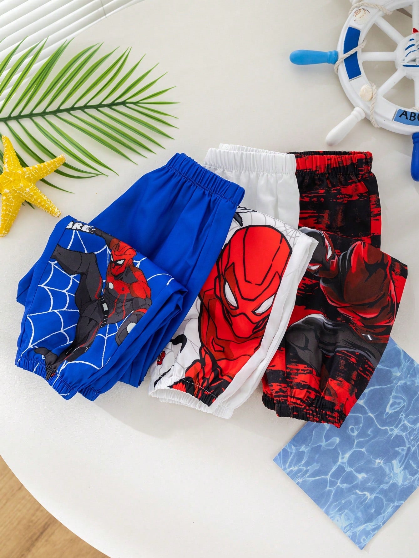 3pcs Young Boys' Red, White And Blue Fun & Cute Variety Print Pants Set, Suitable For Outings