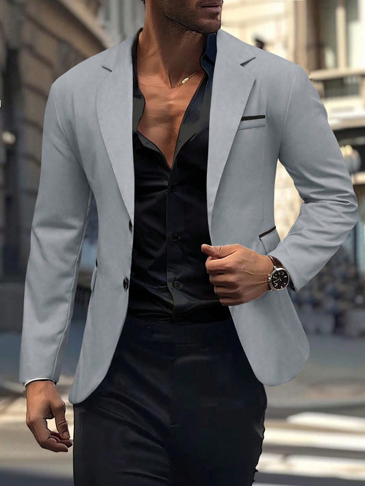 Men Lapel Collar Button Blazer For Spring & Autumn